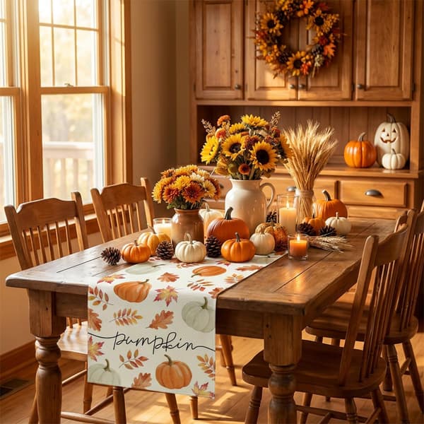 Efterårs bordløber 33x120cm - Græskar Ahornblad Thanksgiving Høst 33*91CM