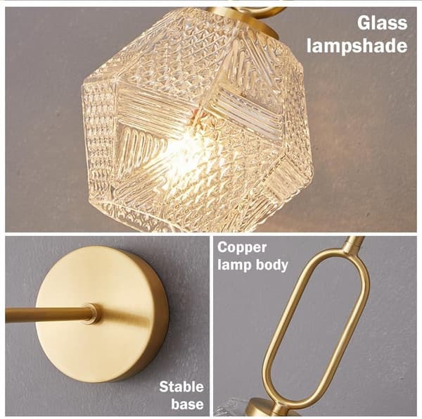 Messing Glas Væglampe - Indbygget E27 Sengelampe til Soveværelse Stue Kontor Embedded mount