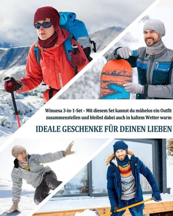 Winter Hat, Scarf & Touchscreen Gloves Set – Knitted, Unisex Vit