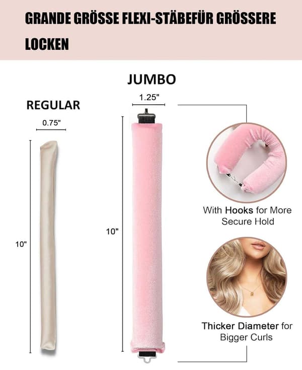4-pak varmefri hårruller med krog, skånsomme hårplejeruller til krøllet hår pink