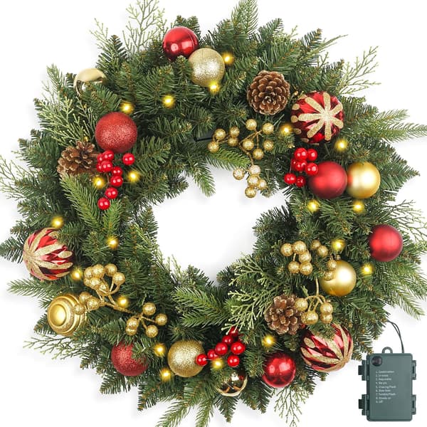 Forhåndsbelyst julekrans 40 cm - Varme LED-kuler Furubær Dør 40cm