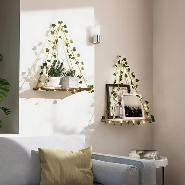 Väggmonterad trähylla med murgröna LED 2-pack – växtstöd 2 Pack