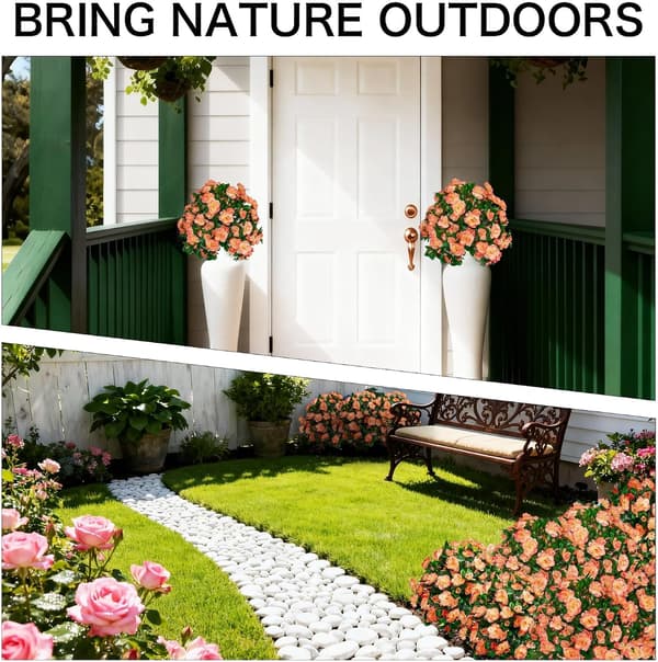 2-pak kunstig rododendron med pind - UV-resistent haveveranda - Orangerød Orange-red 2 Pack