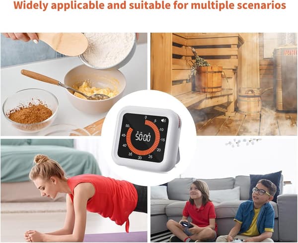 Visuell Timer - Uppladdningsbar Timer med Magnet & Stativ, Justerbar Volym
