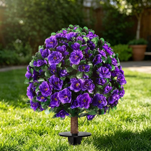 2-pak kunstig rododendron med pind - UV-resistent haveveranda - Violet Purple 2 Pack