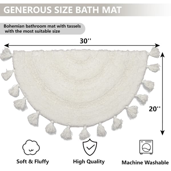 Creme Boho Halvcirkel Badrumsmatta - Bomull Virkad Halkfri 50x75 cm White