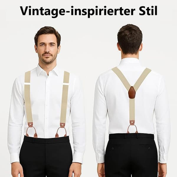 Men's Elastic Suspenders 3.5 cm – Y-shaped with Button & Clip, Adjustable Retro Style