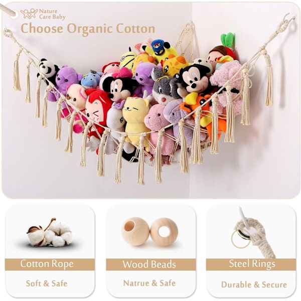 Boho Macramé Net/Hammock for Stuffed Animals - Hammocks, Storage Nets, Hanging Toy Organizer