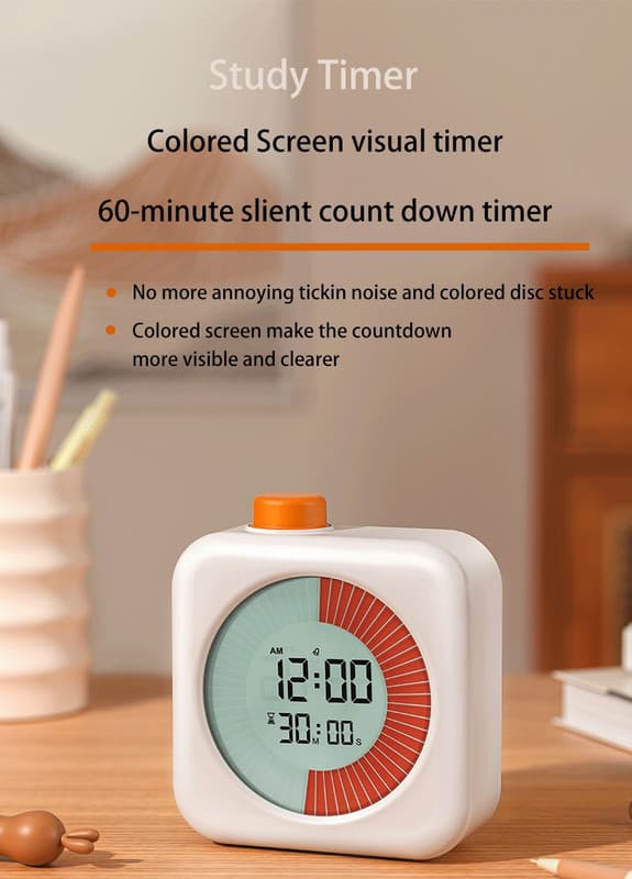 Digital Visual Timer 3-in-1 – Timer, Clock, and Alarm Clock, 60-Minute Countdown, for Kids and Home Pink