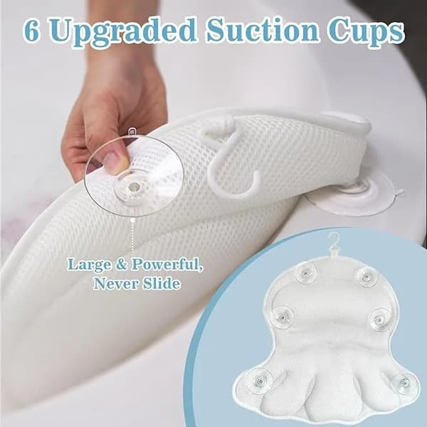 Bathtub Pillow - Ergonomic Neck & Back Support with 4D Air Mesh & 6 Suction Cups vit