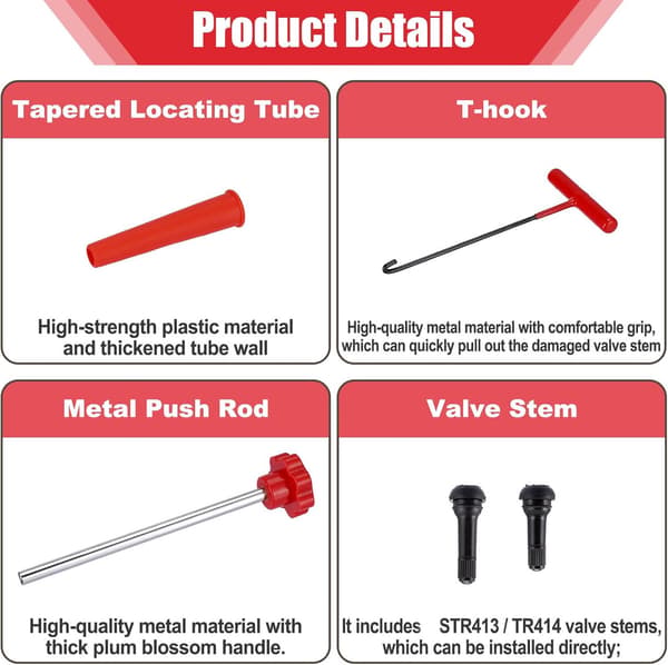 Quick Change Tool Kit for Tire Valves Valve Stem Tire Valve Stem for TR413 Valve Replacement and Installation A
