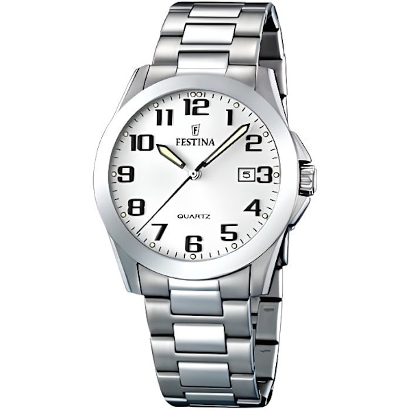 Herreur - Festina - F16376/7 - Armbånd i rustfrit stål - Hvid urskive - Vandtæt 5 ATM Vit, Silver
