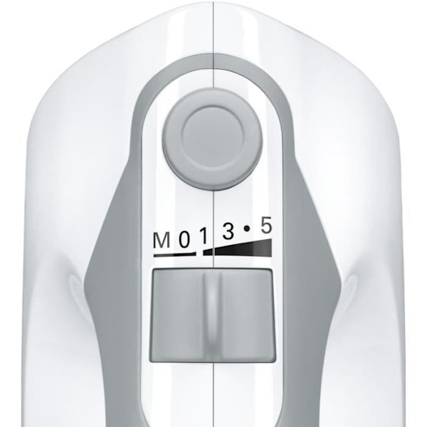 Batteur Bosch - MFQ36440 - 450 W - 5 hastigheder - 2 piskere / 2 dejkroge i rustfrit stål - Graduering skål med låg - Hvid / Grå vitt och grått