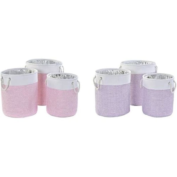 Korgset - DKD Home Decor - Standard - Polyester - Vit, Rosa, Lila - 40x40x49 cm Färg: Vit, färg: Vit Rosa