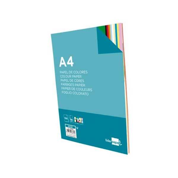 Multifunktionellt färgpapper - LIDERPAPEL - A4 - 80g/m2 - 10 assorterade färger - 100 ark gul, mellangul, blå, himmelsblå, kr