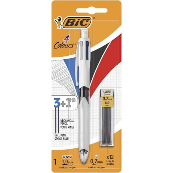 BIC 4 Väriä 3+1 HB Kynä ja Lyijykynä - Pakkaus 1 + 12 0,7 mm HB Lyijyä Multifunktion