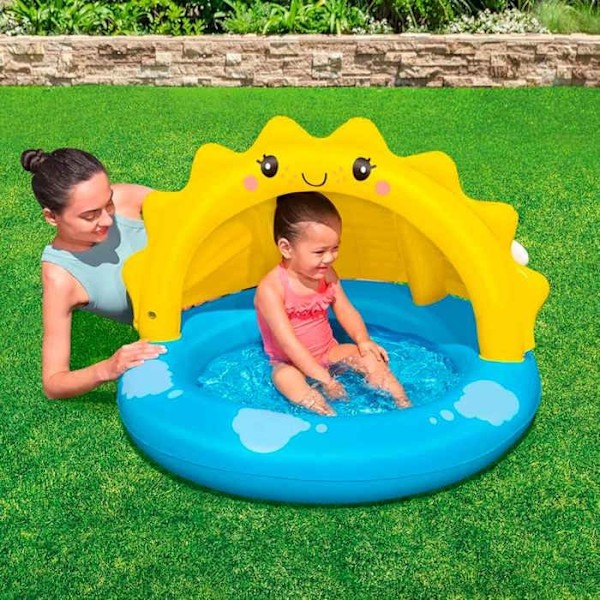 Piscinette med uppblåsbar solskydd Sunny Days™ Blå, gul