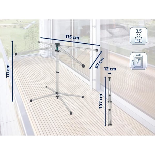Séchoir parapluie Leifheit 140 LinoPop-Up 82500, tørrestativ til indendørs og udendørs brug med 14m tørreplads, nem transport og opbevaring.