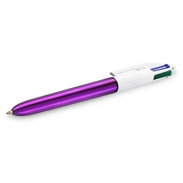 Kuglepenne - BIC - 4 glansfarver - Medium spids 1,0 mm - Metallisk lilla krop - Æske med 12 stk. Blandad