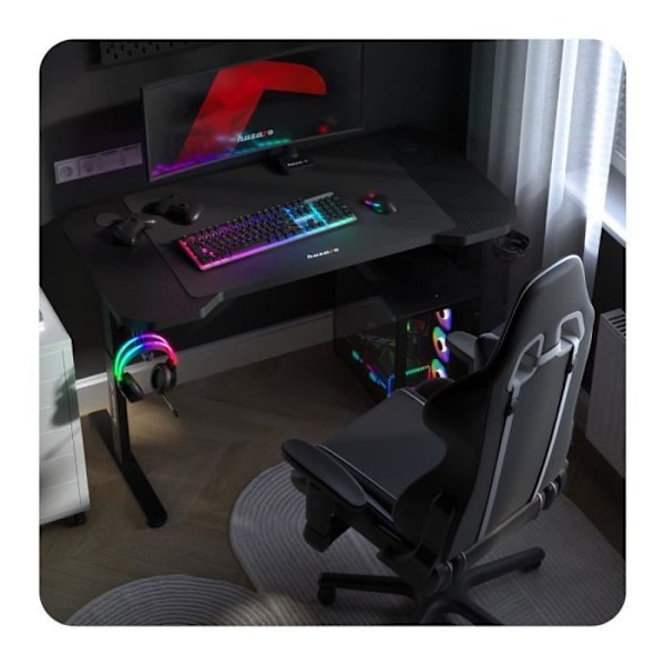 Bureau Gaming - HUZARO - Hero 2.6 - Noir - Justerbar höjd - Kolfiberbord - Tillbehörsstöd Svart