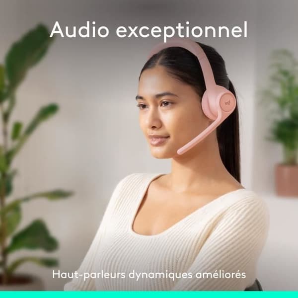 Headset - Trådløs - Logitech - Zone 300 - Bluetooth - Støjreducerende - Lyserød