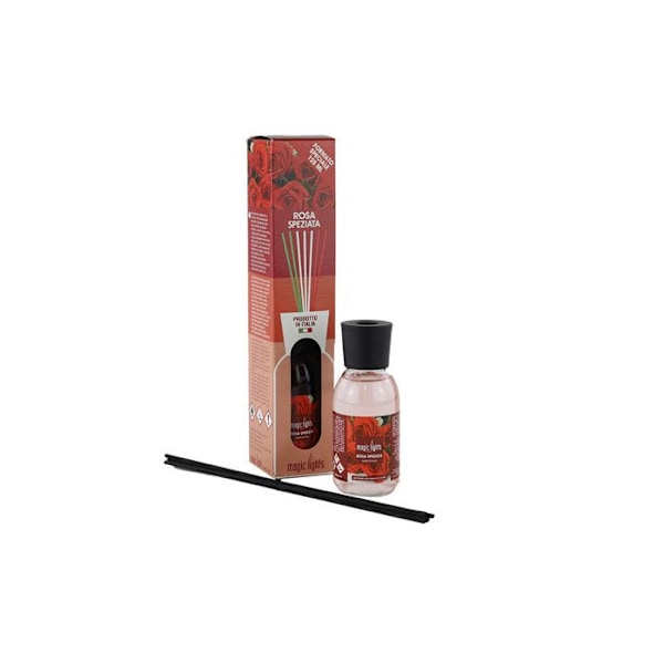 Diffuser af parfume - Magiske Lygter - Krydret Rosenmikado - 125ml - Glas - Cylindrisk Rosa