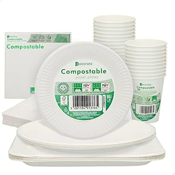 Ekologiset kertakäyttöastiat - AKTIVE - 71345 Procos - 70 kpl - Paperi - 10 henkilöä Vit