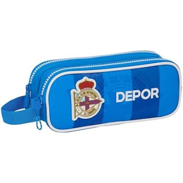 Dubbelt pennfodral - SAFTA - Real Deportivo DE LA CORUÑA - Bekvämt - Mångsidigt - 21x6x8 cm Blå