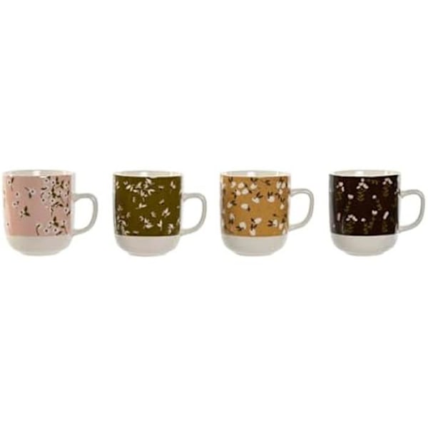 Mugg - DKD Home Decor - Set med 4 porslinmuggar - Flerfärgad - 380 ml - Nutida design Flerfärgad