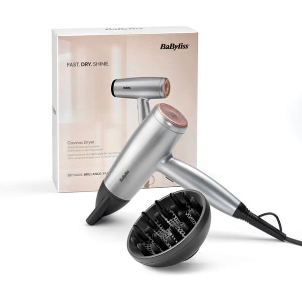 Hårføner - BABYLISS - D580DE - Cosmos - 2100 W - Diffuser - Let og kompakt Sølvgrå og sort
