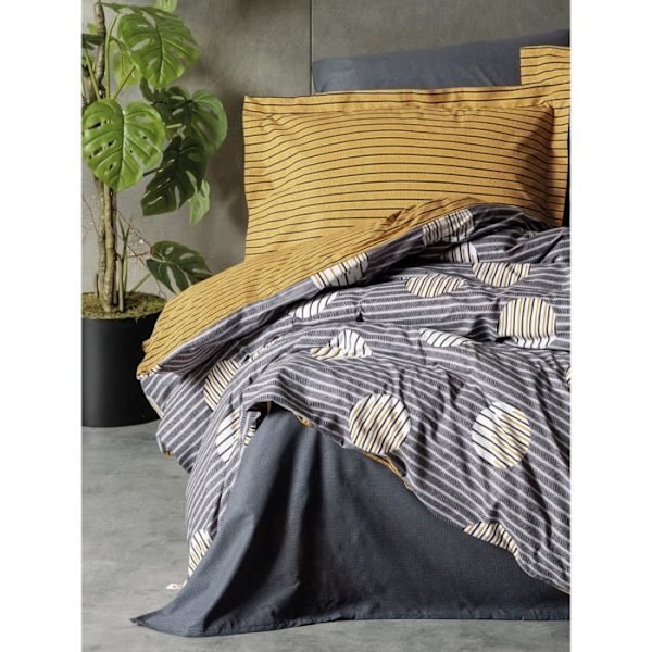 Sängkläder - 1 duvetöverdrag 220 x 240 cm + 2 örngott 60 x 60 cm - 100% förstärkt bomull - Grå Grå