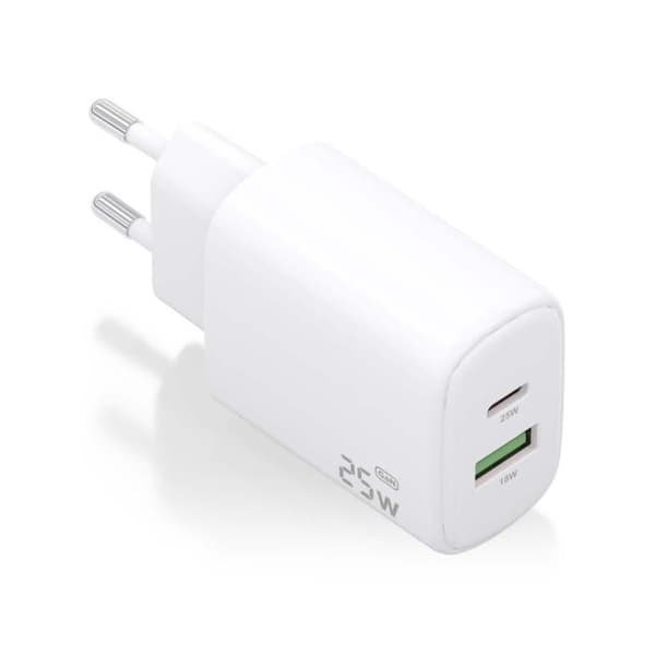 Lader - AISENS - A110-0911 - 25W - 1xUSB-C PD3.0 - 1xUSB-A QC3.0 - Hvid Vit