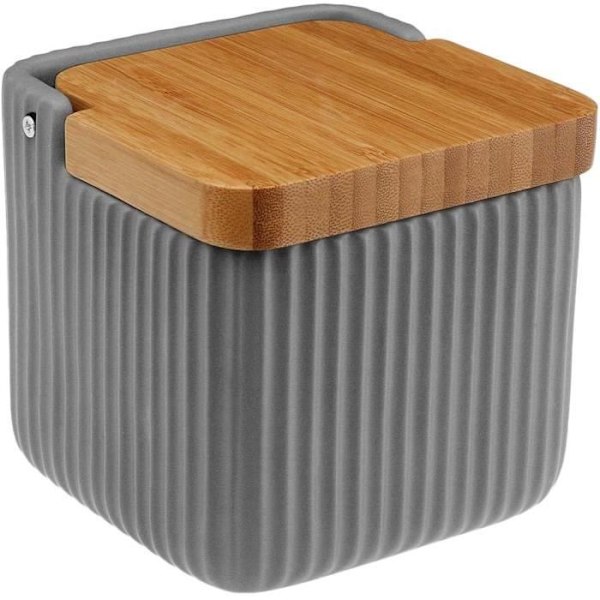 Sukkerskål i porcelæn - VERSA - Grå - Låg i bambus - 11,5 cm - 0,61 kg
