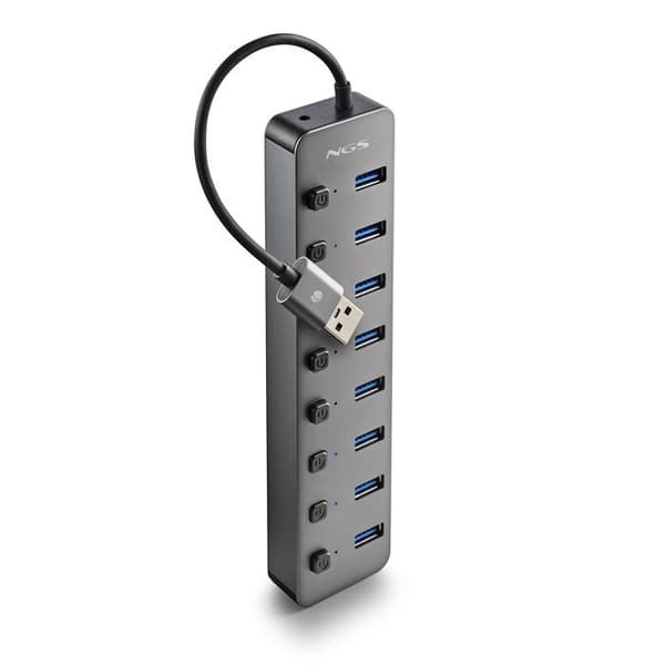 NGS IHUB 8 : Hub 8 porte USB 3.0, overførsel 5Gbps, kabel 180mm, Plug & Play, sort
