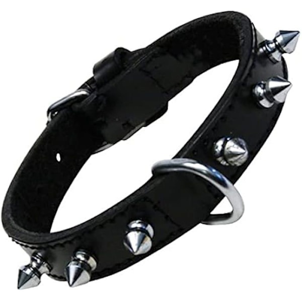 Krage - GLORIA - Skin Row of Spikes - Svart läder - Justerbart spänne - D-Ring Svart
