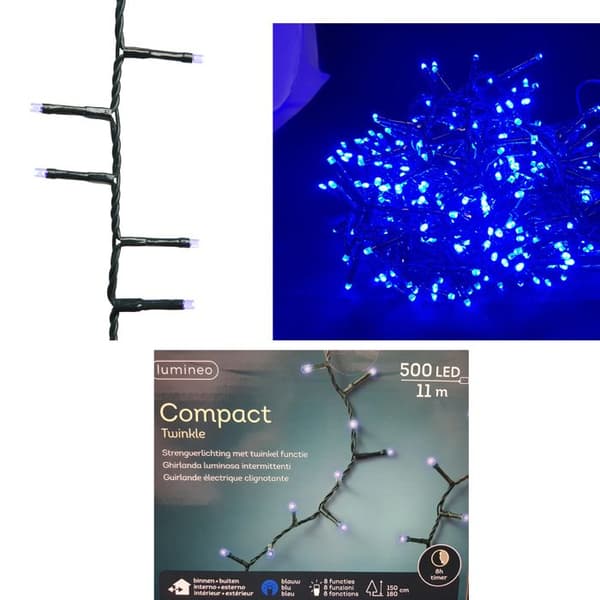 JULELYGTER 500 LED BLÅ 1100CM DEKORATION TIL TRÆ INDE UDE Blå