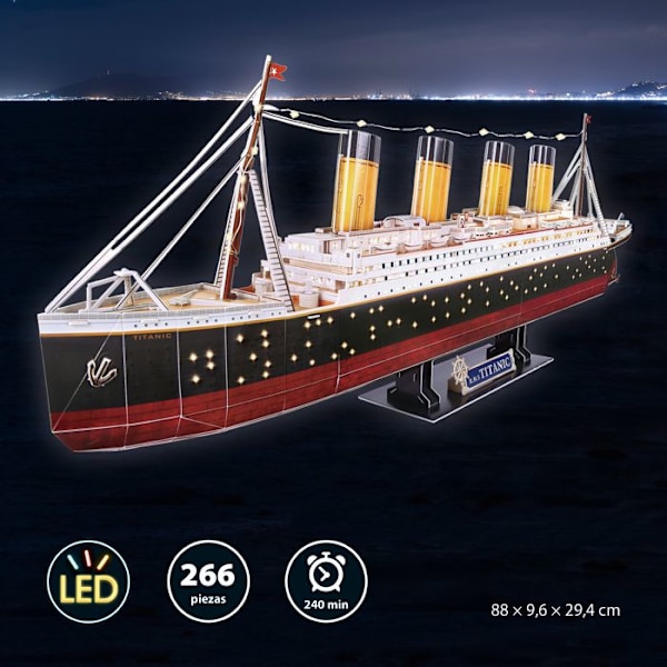 3D-båtpussel - Titanic Model Kit att bygga med LED, 3D-pussel, skeppsmodeller, monteringsspel, 266 bitar, 4h montering
