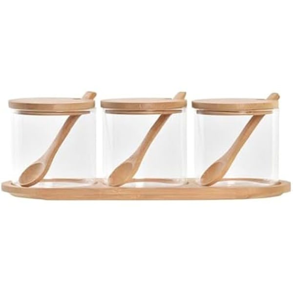 Sockerskål - DKD HEMINNREDNING - Basic - Transparent - Bambu - 3 delar - 8,5 cm Transparent