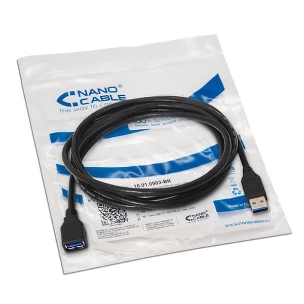Nanokabel 10.01.0903-BK, 3 m, USB A, USB A, 3.0 (3.1 Gen 1), 5 Mbit-s, sort