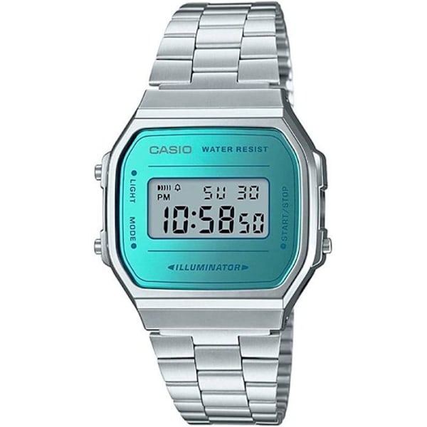 CASIO unisex vintageklocka A168WEM-2EF - Armband i rostfritt stål - Vattentät - Digital display Silver och Blå