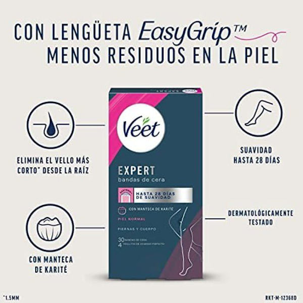 Voksstrips - VEET - EKSPERT KROP - 30 strips - Normal hud - Hårfjerning