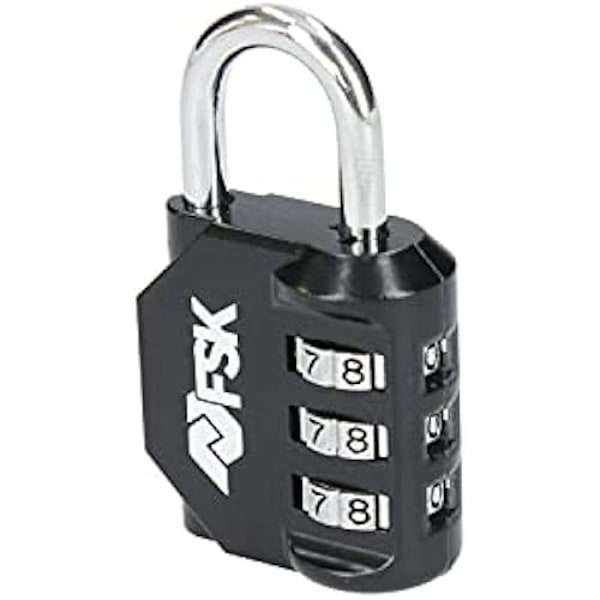 Ferrestock FSKCAN327BK 3-siffrigt digitalt kombinationshänglås för bagage, gymskåp, 23 mm båge, tillverkat av zink och Svart