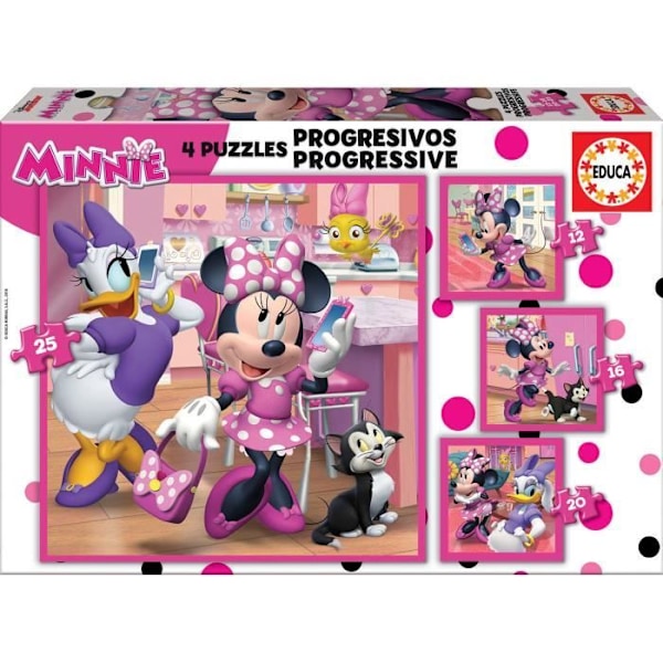 Progressivt puslespil - EDUCA - Minnie & The Happy Helpers - 12-16-20-25 stk - Barn