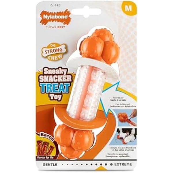 Texturerad leksak för hundar - NYLABONE - Sneaky Snacker - Smak: Bacon - Medium - För hundar upp till 16 kg Orange