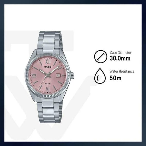 Casio solure til kvinder med datovisning - Vandtæt 50 m - Hele i rustfrit stål