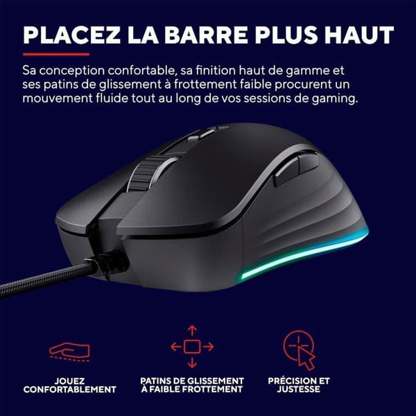 Trust Gaming GXT 924 Ybar+ Gamer, 25600 PPP, 60% Genanvendte Materialer, 25K Optisk Sensor, RGB, 6 Programmerbare Knapper, USB Kablet - Sort