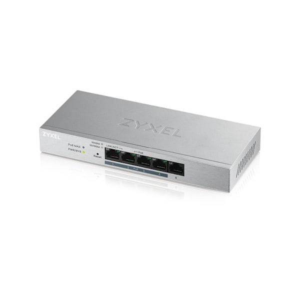 Ethernet-switch - ZYXEL - GS1200-5HP v2 - 5 porte - PoE+ 60W - Administreret Grå