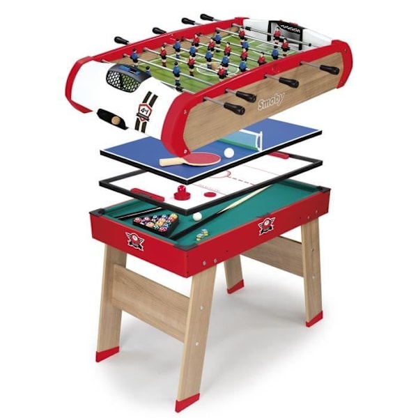 Smoby - Babyfoot Powerplay 4 in 1 - Babyfoot, biljardi, pulkkataistelu ja ping pong - 120x90x86 - Alkaen 8-vuotiaille