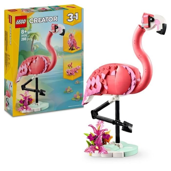 LEGO Creator 31170 3-i-1 Vilde Dyr: Flamingo - Legetøj til piger fra 8 år Rosa, gul, svart