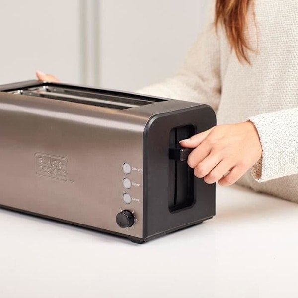 Brødrister - BLACK+DECKER - BXTO1500E - 2 ekstra lange slots - 7 niveauer - 3 funktioner Rustfrit stål